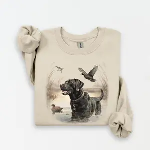 Retro Black Lab Mallard Ducks Sweatshirt, Nineties 90s Vintage Labrador Retriever Hunting, Duck Outfit, Boho Unisex Crewneck Sweatshirt