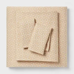 Queen Cotton Blend Sateen Sheet Set Natural Geo - Room Essentials