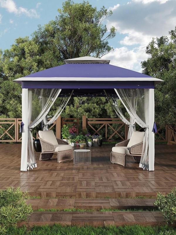 11x11ft Pop Up Gazebo Tent With Mosquito Netting, Outdoor Canopy Shelter Easy Setup, Water & UV Resistant - Navy