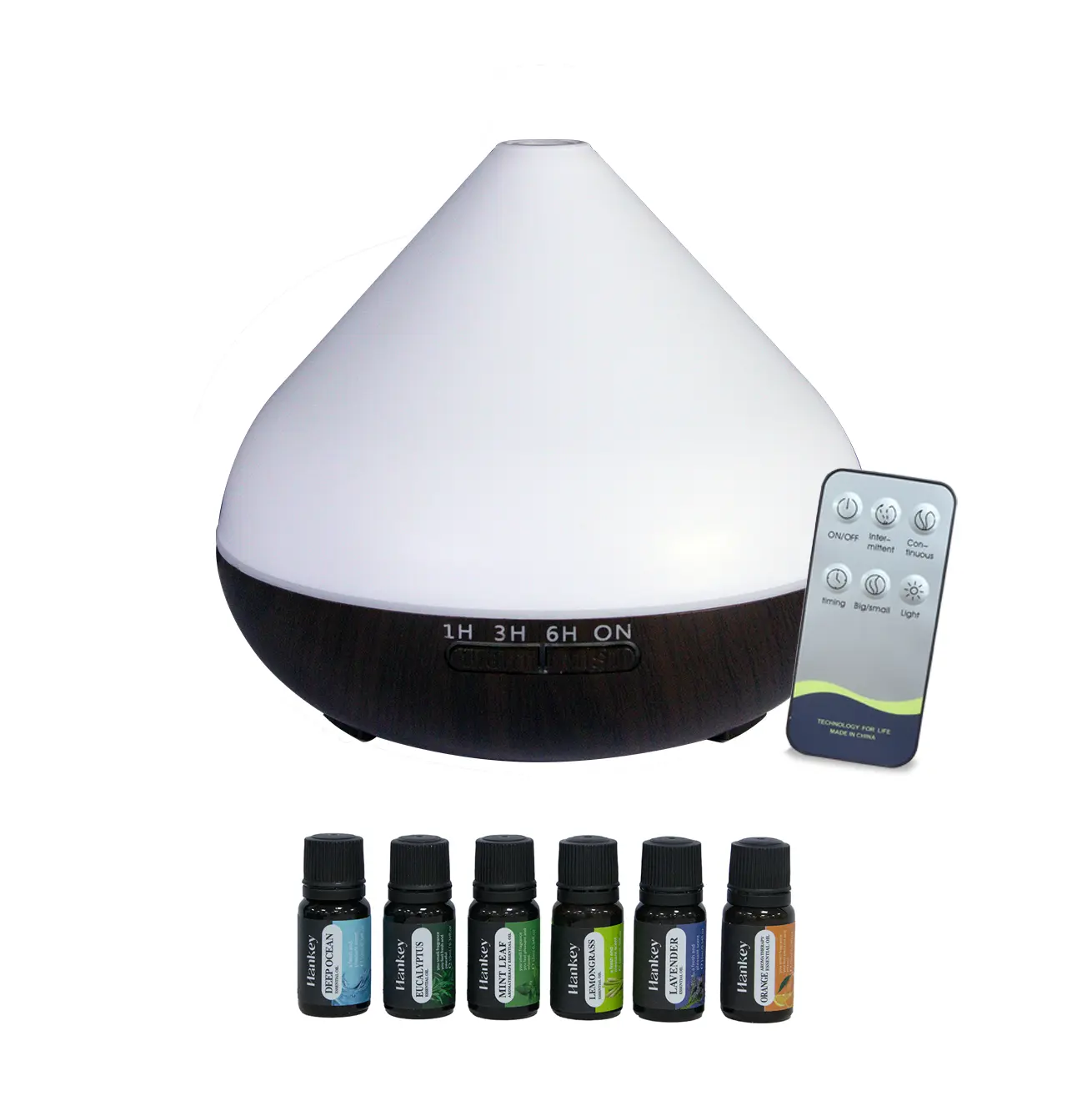 HONSUN Portable USB Wood Grain Essential Oil Diffuser, Ultra Quiet Humidifier Diffuser with Remote Operation, 7 Color LED Light & Timer, Auto-Off Aromatherapy Machine with 6 Essential Oils for Bedroom, Spa & Home Decor