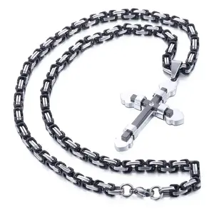 Hermah Stainless Steel Cross Pendant Necklace For Men Women Black Silver Color Byzantine Chain 24 inch day gift summerwins uv reactive protection necklace goldtone daily clothing decor trendy all-match Gold-Plated Jesus Crucifix