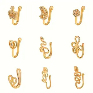 9pcs Non-Piercing Copper Nose Rings U Star Love Crown Shapes with Zirconia Sparkle Jewelry Unique Design for Daily Wear