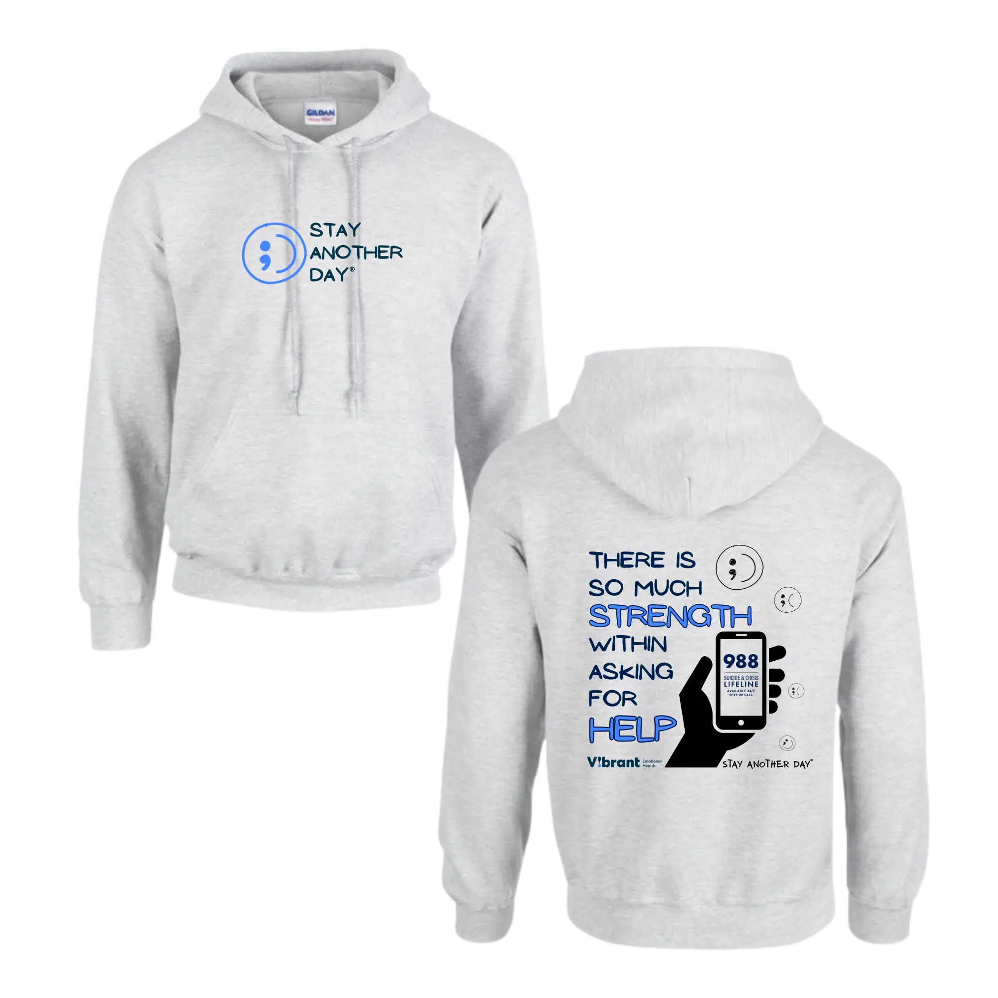 Stay Another Day x Vibrant Emotional Health | 988 Mental Health Awareness Hoodie – “There is so much strength within asking for help”, Sweatshirt, Casual, Cotton, Piece