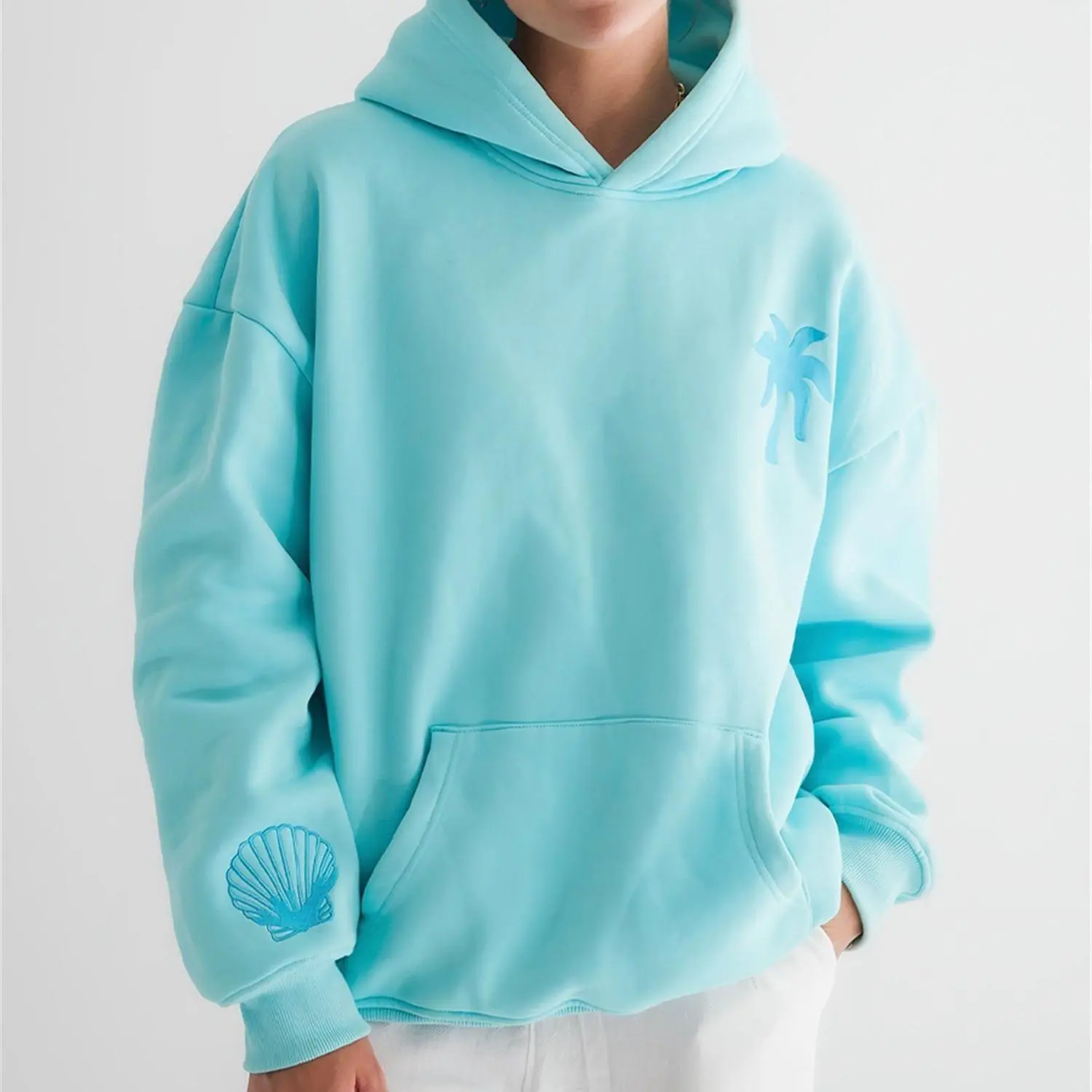 Casual Long Sleeve Floral & Palm Tree Print Kangaroo Pocket Hoodie for Men and Women, Hooded Sweatshirt For Fall & Winter, Women's Clothing  , Womenswear Tops