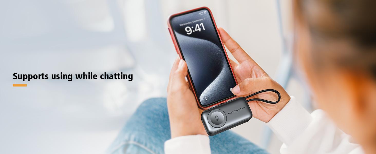 5000mAh Chargeable Portable Power Bank for Smartphones, 10W Fast Charging, Type-C & Multiple Ports, Lightweight Built-In Cable Accessory for Other Mobile Devices