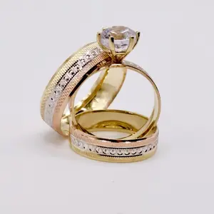 14k Solid Gold Elegant Wedding Rings Trio Men’s Ring Size 10 & Two Woman’s Ring Size 7