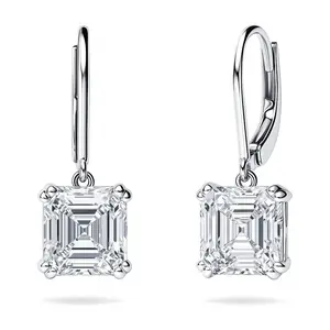 Solitaire 6ct Asscher CZ Leverback Earrings in Sterling Silver