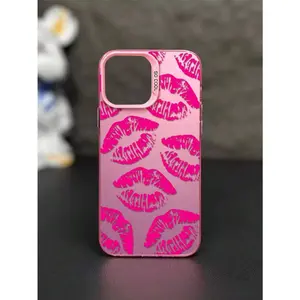 1pc Personalized Full Screen Red Lip Print Color Silver Full Body Shock-Proof Color Gel Case, Compatible With iPhone and samsung models  Cellphone Protective Cover,  Shock Resistance And Anti-Stain