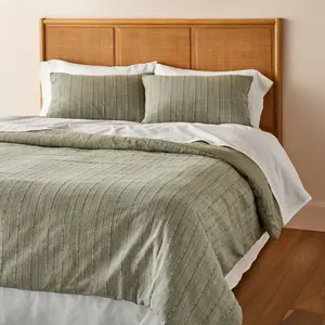 3pc Full/Queen Washed Loop Stripe Comforter Bedding Set Sage Green - Hearth & Hand with Magnolia