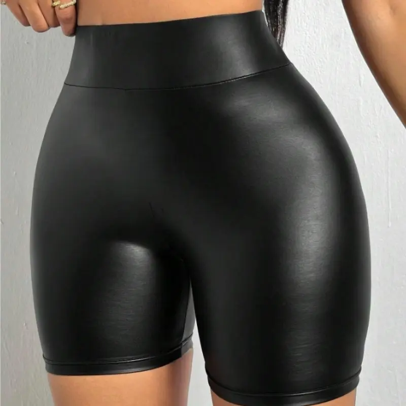 Fashionable High-Waisted Skinny PU Leather Women's Shorts, Trendy Short Pants for Casual Wear, Stylish Ladies' Bottoms for Everyday Use