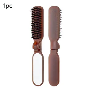 2-In-1 Folding Silver Color Mirror Comb, Portable Compact Hair Brush, Anti-Static Design, Foldable Comb Mirror, Travel Size, Unisex