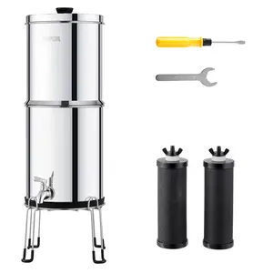 VEVOR Gravity-fed Water Filter System,  2.25G 304 Stainless-Steel Countertop Water Filtration System, Reduces Lead and up to 99% of Chlorine, with 2 Carbon Filters/Spigot/Stand, for Home Camping RV