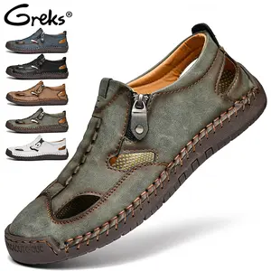 GREKS Men's Closed Toe Sandals - Side Zipper, Summer Hiking Casual, White/Blue/Brown/Black