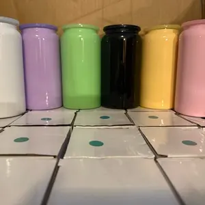 16oz Glossy Sublimation Stainless Steel Soda Beer Can with Colored PP Lids Pastel Pink Drinkware Flasks Metal Portable Water Bottles Tumbler Mug Customizable Bottled