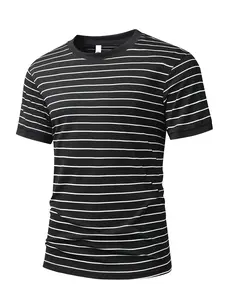 Fashionable Classic Striped Short Sleeve Round Neck Shirt, Stripe Colorblock, Heavy Knit Fabric, Breathable Comfort, Casual Fit