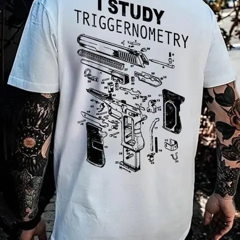 Men's Gun Print Graphic Long T-Shirt, Casual Loose Fit Short Sleeve, Streetwear, All Seasons