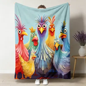 Funny Chicken Flannel Throw Blanket, Cute Cartoon Bird Soft Cozy Warm Blanket, Statement Piece for Bedroom Living Room Sofa, Gift for Her Him Kids, Nap Blanket for Office, Whimsical Home Decor