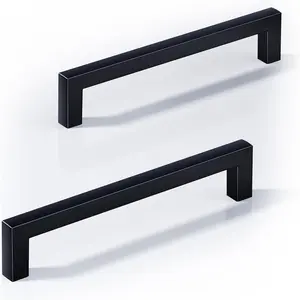 10 Pack 5 Inch Center to Center Square Cabinet Handles – Solid Matte Black Drawer Pulls Kitchen Cabinet Hardware, Black Square Pulls for Dresser Cupboard - Hardware Handles