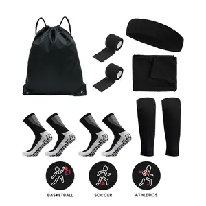 7-Piece New Unisex Sports Anti-Slip Soccer Grip Socks Set, Sport Bandage Pull Rope Ball Bag Football Leg Sleeves Cool Towel Headband