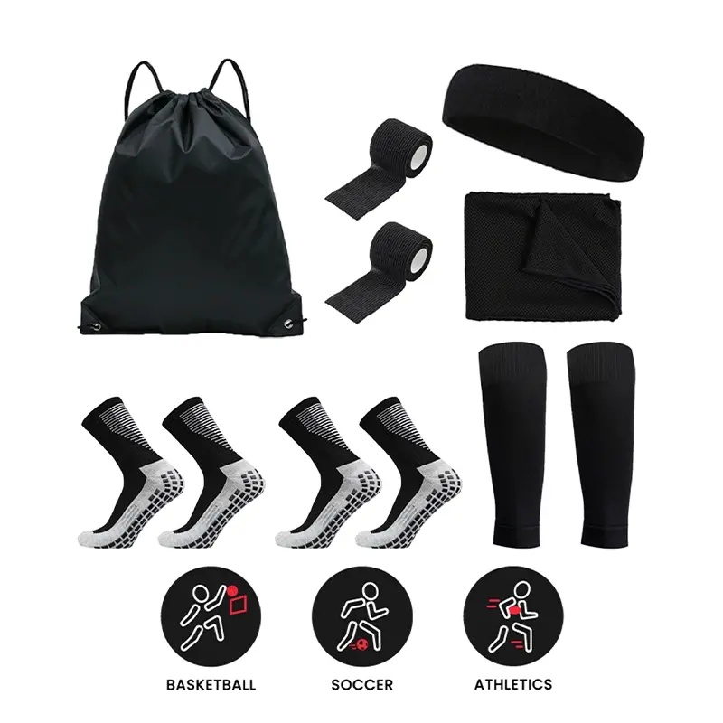 7-Piece New Unisex Sports Anti-Slip Soccer Grip Socks Set, Sport Bandage Pull Rope Ball Bag Football Leg Sleeves Cool Towel Headband Football Accessories