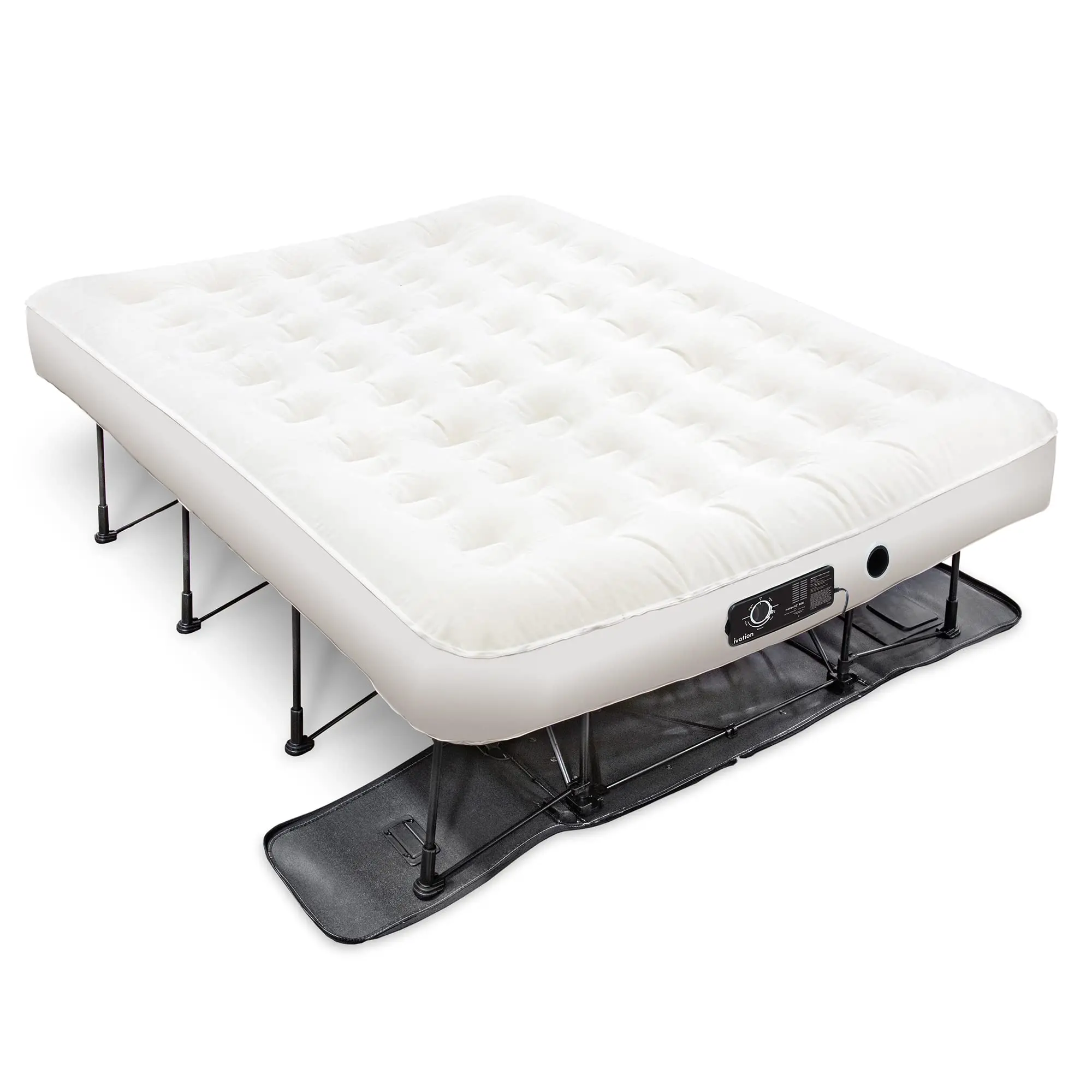 Ivation EZ-Bed (Queen) Air Mattress with Deflate Defender&trade; Technology Dual Auto Comfort Pump and Dual Layer Laminate Material - AirBed Frame & Rolling Case for Guest, Travel, Vacation, Camping