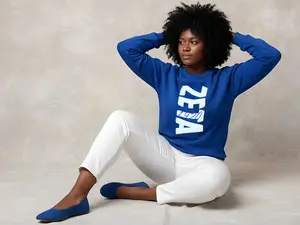 Women's Zeta Phi Beta Embroidered Royal Blue Cotton-Polyester Crewneck Pullover Sweatshirt, Sorority Apparel, Sisterhood Gift