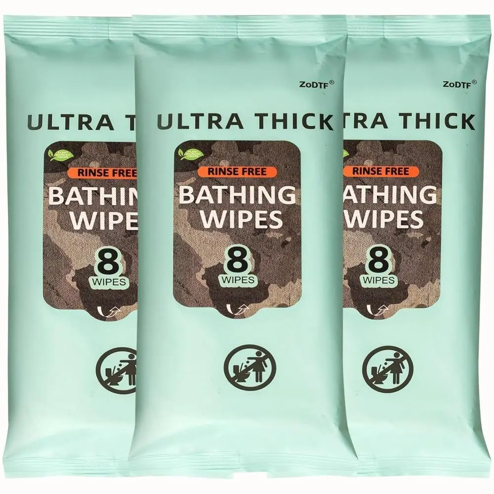 Thick Plant-Based Body Wipes for Adults, 24 Count Extra Large Unscented No-Rinse Bathing Cloths for Camping, Hiking, and Travel, Bath, Personal