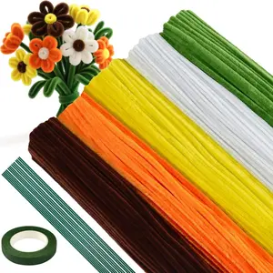 521 count Pipe Cleaners Craft Set, 5 Colors Pipe Cleaners Bulk Pastel Chenille Stems for Craft Pipe Cleaner  Making Kit with Floral Wires, Gardening Tape(Orange Yellow Brown)