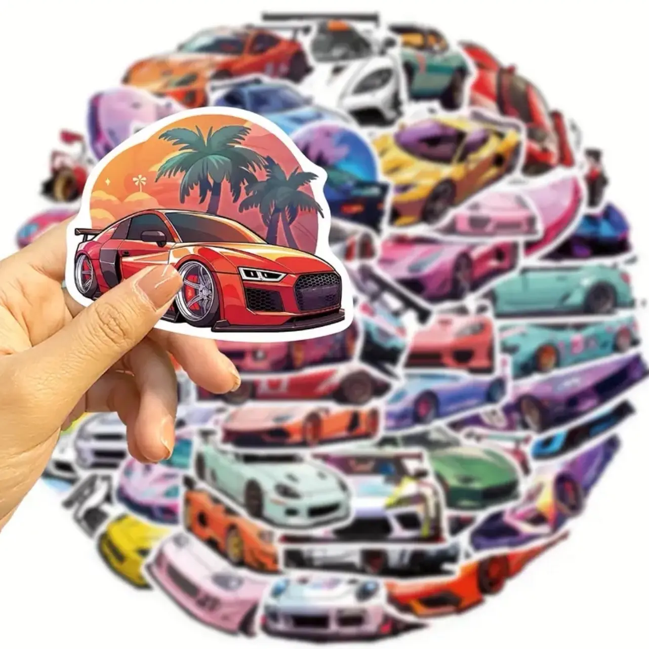 50 Pack of Sports Cars and Race Car Stickers and Waterproof Decals. No Duplicates