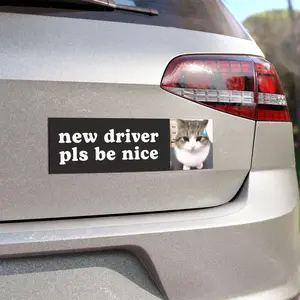 New Driver Please Be Patient, Cat Meme Car Bumper MAGNET, Funny Meme, Nervous, Student Driver, Cute Car Decal Accessory, Magnetic Vinyl