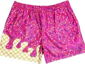 NEXTMAN Boy's Ice Cream Strawberry Mesh Shorts w/Side Pockets Elastic Waist, 5 in Inseam, Youth Sizes S-XL