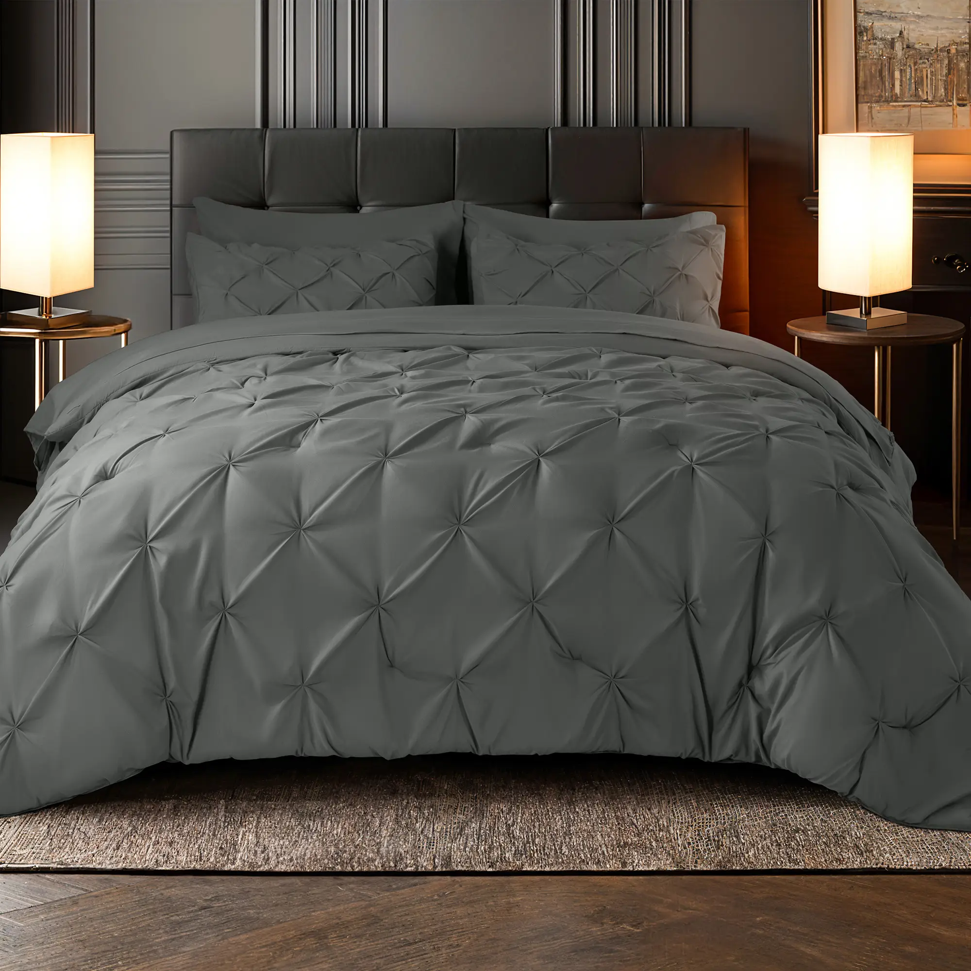 7PCS-Shilucheng Luxury Comforter Set Ultra Soft All Season Cloud Like Hotel Quality Bedding with Elegant Geometric Pintuck Design Multi Color Machine