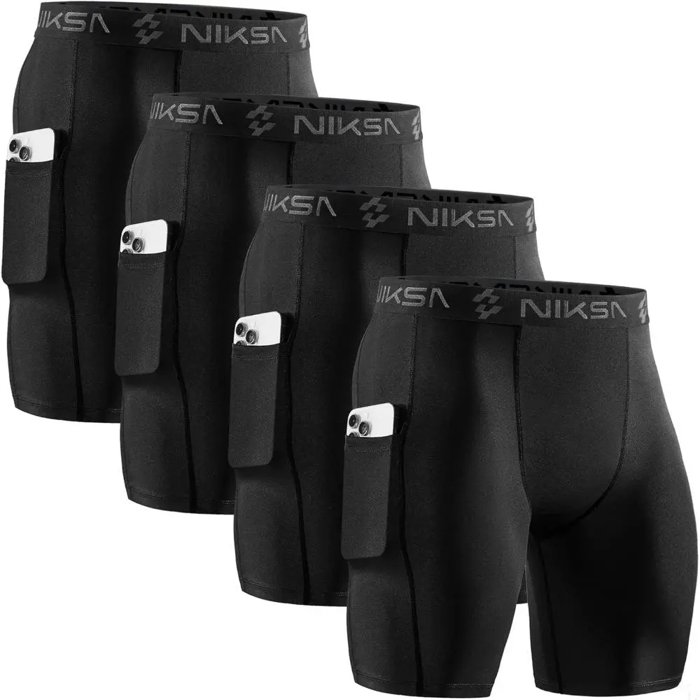 Men's Active Compression Shorts with Pocket for Tennis & Baseball, Male Performance Underwear with a Snug Fit & Quick-Dry Fabric, Ergonomic, Polyester Blend, 4-Way Stretch, Baseball & Softball, High Stretch, Wide Waistband, Training, Soccer, All Sports, B