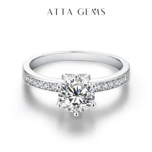 ATTA GEMS 925 Sterling Silver Round Cut 2CT Lab-Created Moissantie Ring for Women Exquisite Cute Six Claw Stackable Ring Mother's Day Jewelry Gift [#R03]