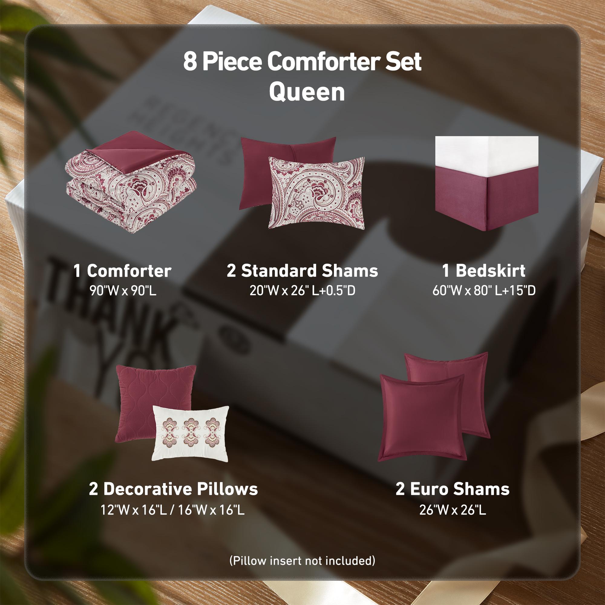 Luxury 8-Piece Comforter Set with Paisley Print, Hypoallergenic & Machine Washable Bedding Luxury 8-Piece Comforter Set with Paisley Print, Hypoallergenic & Machine Washable Bedding