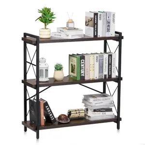 VEVOR Metal Bookshelf, 3-Tier Industrial Bookshelf, Small Rustic Storage Display Bookcase with Open Shelves, Freestanding Display Vintage Shelving Unit Storage Rack, for Living room, Bedroom & Office