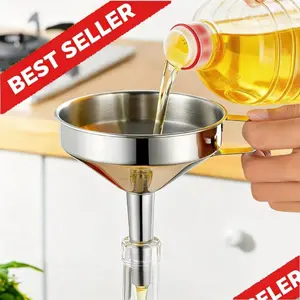 1 Funnel for Filling Bottles, 5 Inch Food Grade 18/8 Stainless Steel Kitchen Funnel with 200 Mesh Filter Strainer for Fryer Oil Grease Juice Milk Coffee