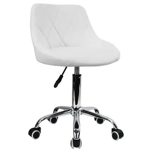 Mid-Back PU Leather Swivel Task Chair – Modern Adjustable Office & Vanity Chair (White)