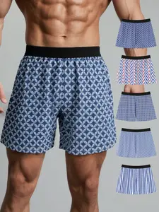 Men's Loose Striped Plaid Arrows Pants, Lightweight Breathable Elastic Waistband, High Stretch Comfortable Casual Shorts