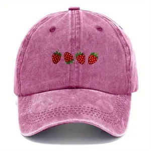 Strawberry printed baseball cap with adjustable sunshade, fashionable duckbill cap for both men and women, soft top design