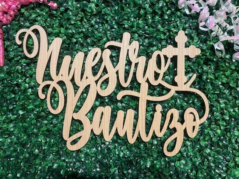 Nuestro Bautizo Wood Sign Spanish Baptism Christening Backdrop Party Wall Decor