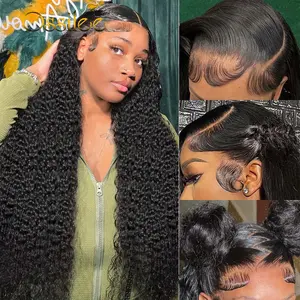 13x6 HD Lace Frontal Wig Deep Wave 180 Density Glueless Curly Wigs Human Hair Pre Plucked 13x6 Full Lace Wigs Human Hair for Women