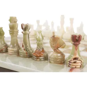 Onyx Marble & Stone Chess Pieces & Board Combo Set - 15" - Handcrafted Chess Set