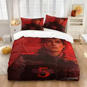 Stranger Things Season 5 Key Character Print Duvet Cover Set, Includes 1 Duvet Cover and 1 or 2 Coreless Pillowcases, Soft Skin-Friendly Fabric, All-Season Use, Trendy Bedroom Decor Gift
