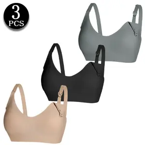 3 Pack S-XL Nursing Bra for Breastfeeding Mamas | Pregnancy & Postpartum Lactation Bra – Ultra Soft Seamless Wireless Breastfeeding Bra, One-Hand Clips for 2AM Feedings, Adjustable Straps Minimizer Bralette for Work/Sleep Daily Wear