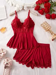 Women's Floral Lace Cami Top & Shorts Sexy Lingerie Set, Comfy Breathable PJ Set for Women, Women's Sleepwear for Summer