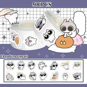 500 Stickers/rolls of Cute Cartoon Cat Stickers, A Series of Sealing Stickers for Cups, Laptops, and Suitcases. DIY Decorative Stickers for Birthday Gifts, Sticker Sheets