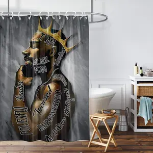 African Men Pattern Shower Curtain, 1 Count Bathroom Decorative Curtain with 12 Hooks, Bathroom Accessories, Home Decor Supplies