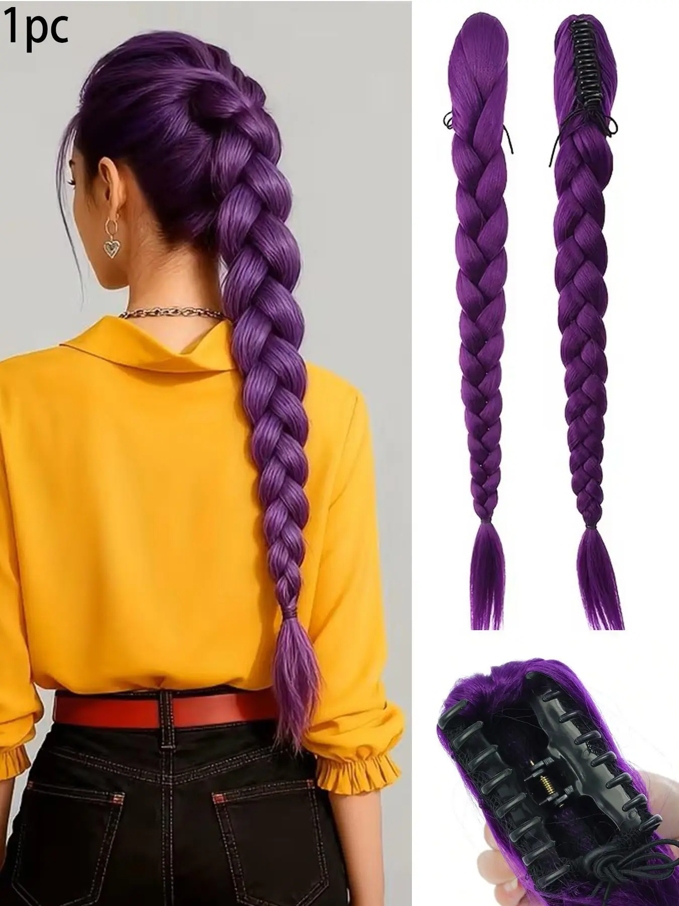 Claw Clip Braided Ponytail Hair Extensions Synthetic Ponytails K Pop Womens Synthetic Straight Ponytail Hairpiece Purple Wig Halloween Synthetic Hairpieces