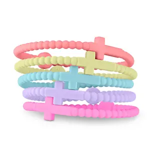 Macaron-Colored Silicone Cross Wristband - Fashion Accessory Bangles